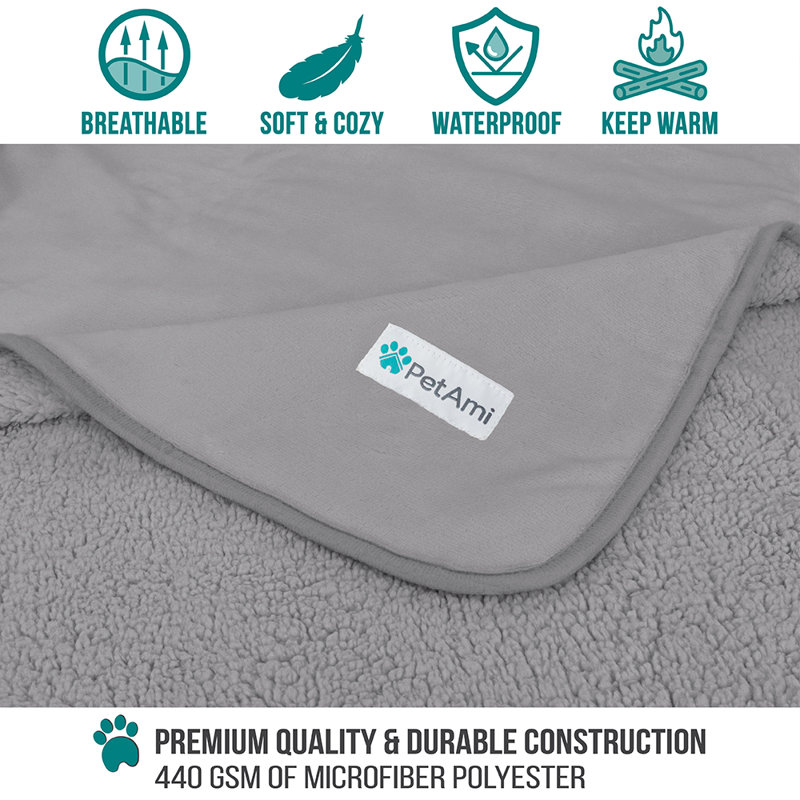 Small Light Gray Waterproof Sherpa Fleece Pet Blanket