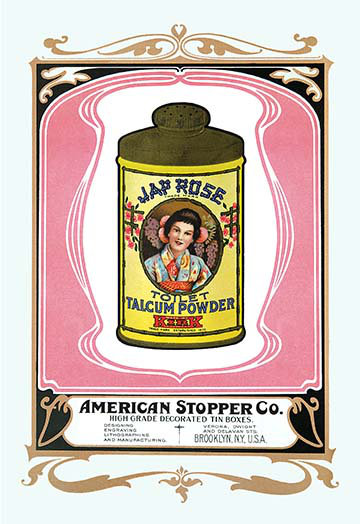 « japanese rose talcum poudre », affiche rétro, H 42 po x l 28 po x P 1,5 po