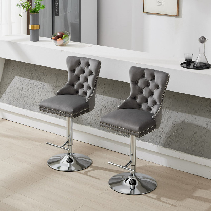 Tabourets de bar pivotants en velours Anley, Gris