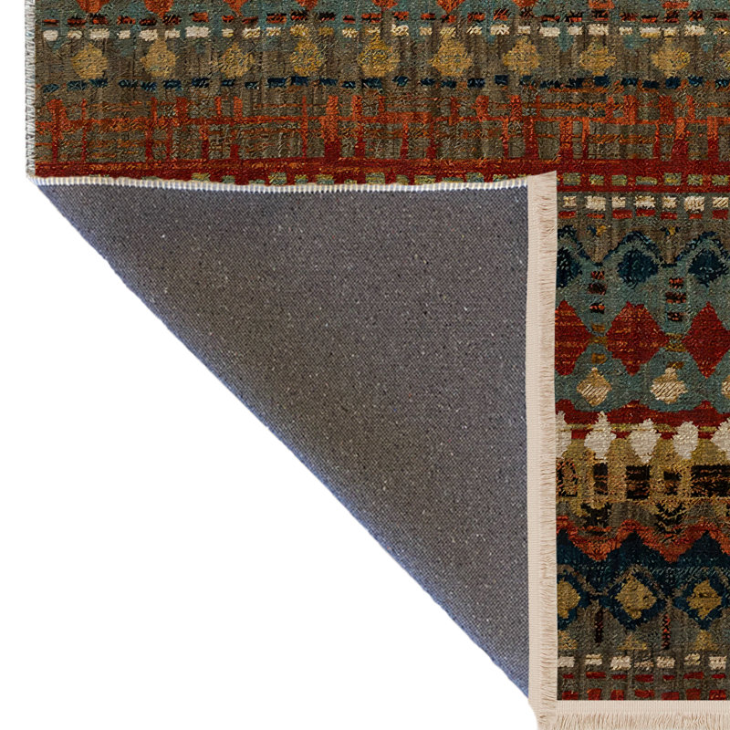 Tapis décoratif multicolore à motifs géométriques et frangés, Tapis de couloir 3 pi 9,81 po x 6 pi 6,74 po