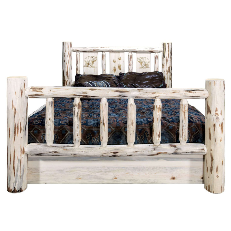 Montana Collection Storage Bed with Engraved Design, Bear, Full/Double