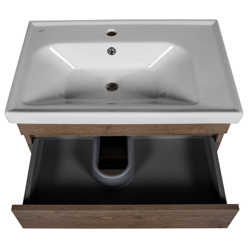 Ensemble de meuble-lavabo mural simple 31,5 po avec plateau en céramique et miroir Weakley