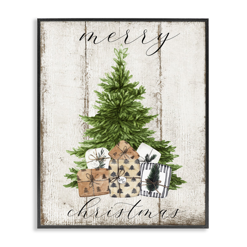Rustic Distressed Merry Christmas Tree Illustration by Deborah Brown - Graphic Art Print