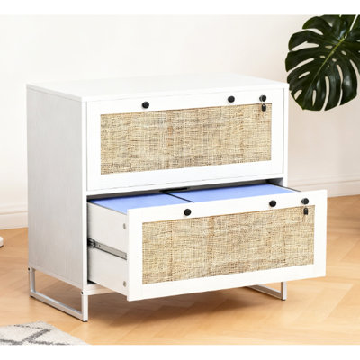 Classeur à 2 tiroirs avec barre de suspension réglable pour documents de format lettre, A4 et légal, panneau de particules blanc, tiroir embelli, poignées rondes en alliage, scanneur de table, assemblage requis
