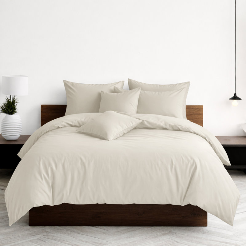 Luxury 3-Piece Dyed Duvet Cover Set With Pillowcases, Cream, Single Duvet Cover Set + 2 Pillowcases