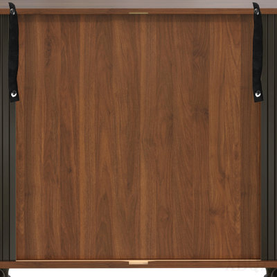 39" Fluted Liquor & Coffee Bar Cabinet With 6 Wine Racks And 3 Glass Holders, Mid-Century Modern Bar Cabinet With A Large Storage Drawer ,4 Hidden Storage Space On The Side , Black