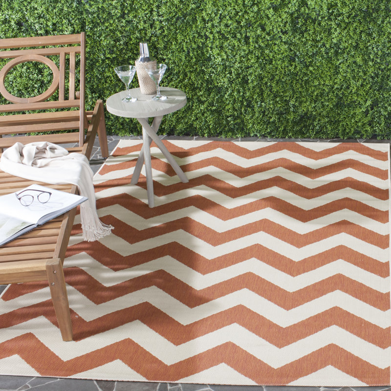 Camellia Hooked Terracotta/Beige Area Indoor/Outdoor Rug, Rectangle 201 x 290 cm