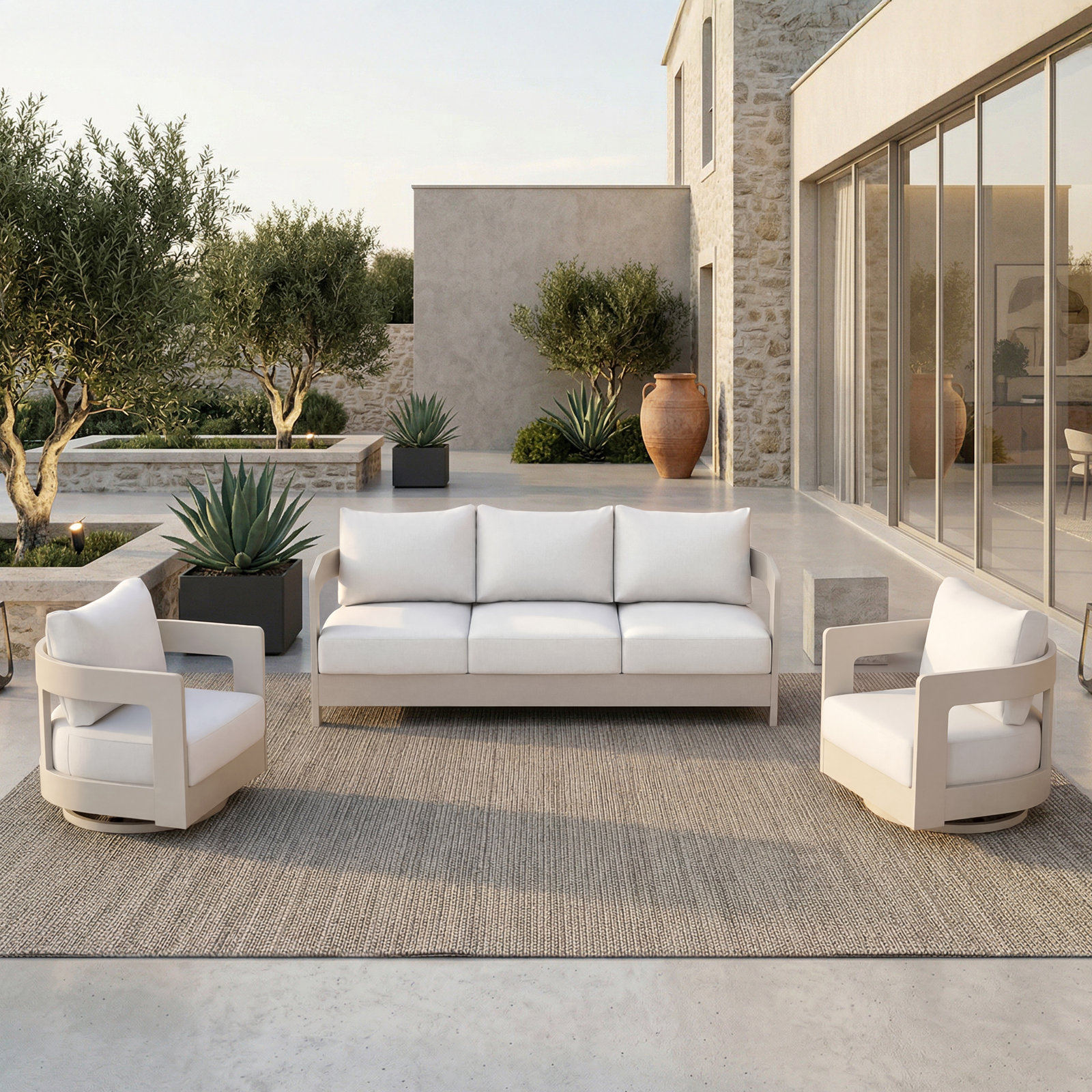 Frances 5-Person Sunbrella® Patio Seating Group, White Cushion/Champagne Frame