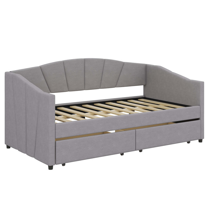 Upholstered Twin Size Daybed With Dual Drawers, Gray