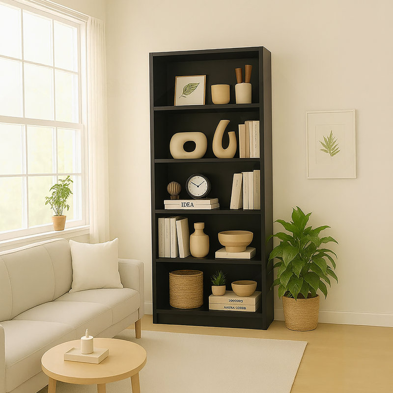 Armoire de rangement à 5 niveaux, spacieuse et stable pour une utilisation dans plusieurs pièces, idéale pour organiser et exposer des articles