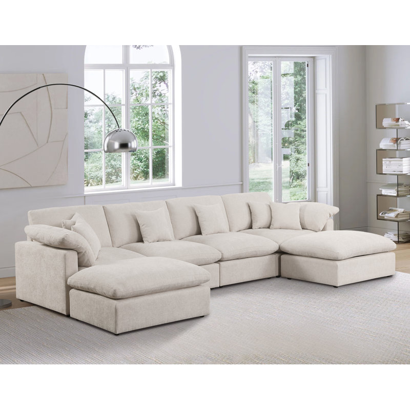 152" Modern Chenille Reconfigurable Sectional Sofa with Ottomans, U-Shaped Modular Couch for Living Room with 8 Pillows, Soft Upholstered Lounge Seating