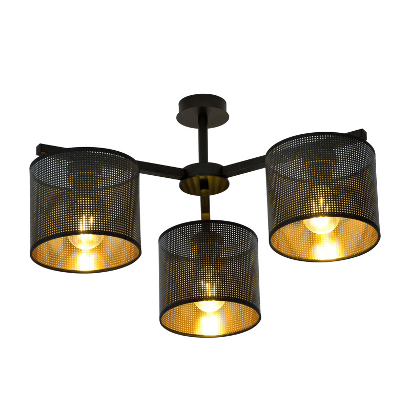 Seppo Flush Mount, Black/Gold, 17cm H x 60cm W x 4cm D