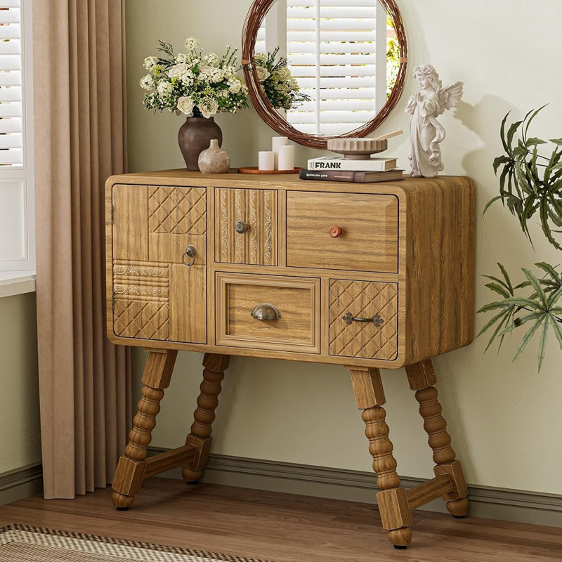 Armoire de rangement en bois massif sculptée à la main, buffet vintage pour le salon, la salle à manger ou le vestibule