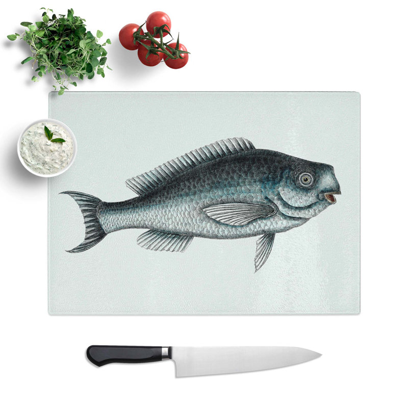 Tempered Glass Fish Chopping Board, 39 cm W x 28.5 cm L