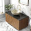 Ensemble de meuble-lavabo spacieux avec lavabo, comptoir en pierre noire au fini chêne brun