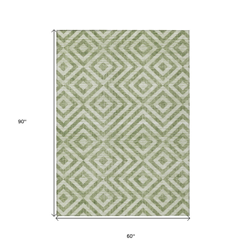 Tapis intérieur / extérieur géométrique lavable 5 pi x 8 pi vert et beige