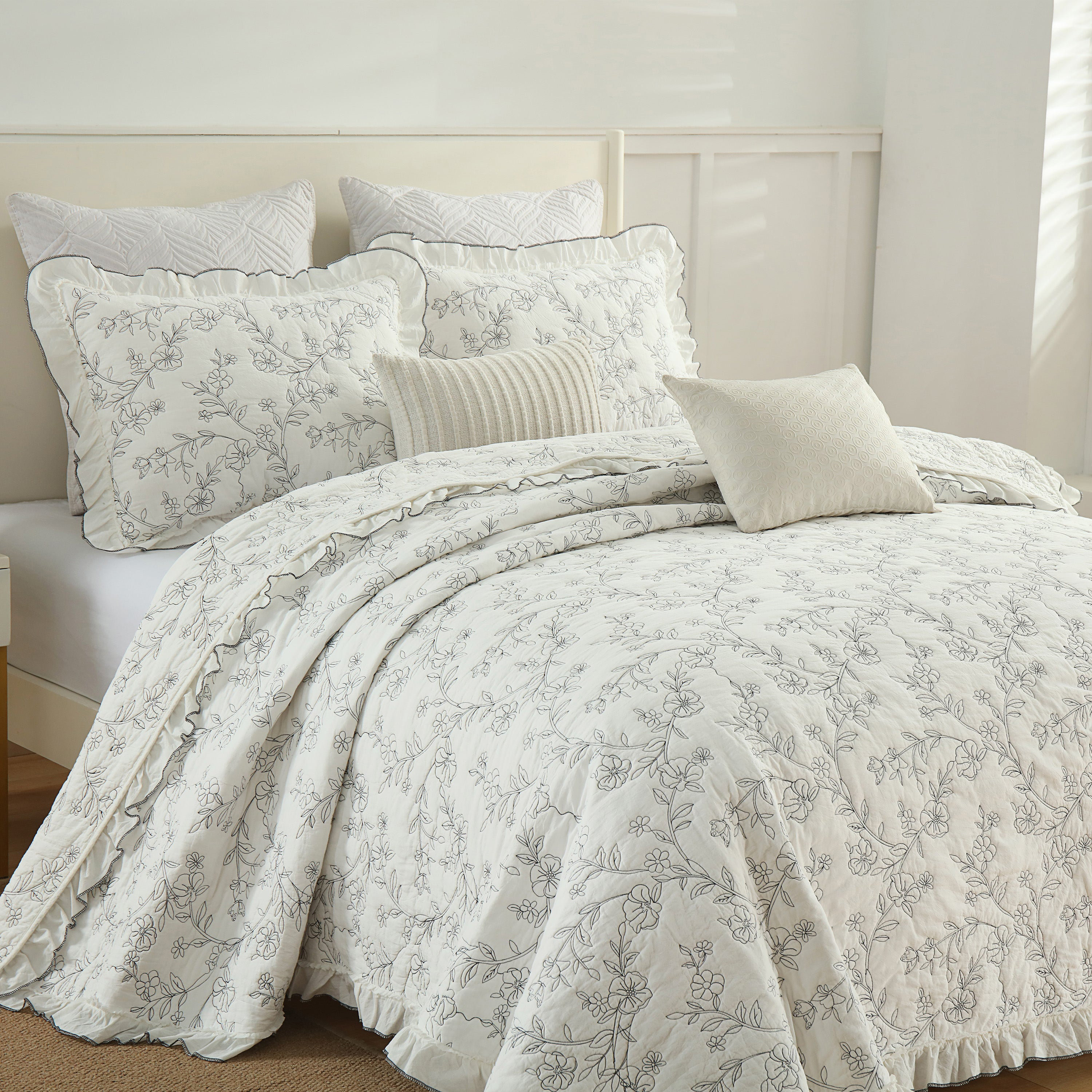 MarCielo 3-Piece 100% Cotton Oversized Bedspread Set Coverlet Set Lightweight Quilt Set BY320 - King Quilt + 2 King Shams
