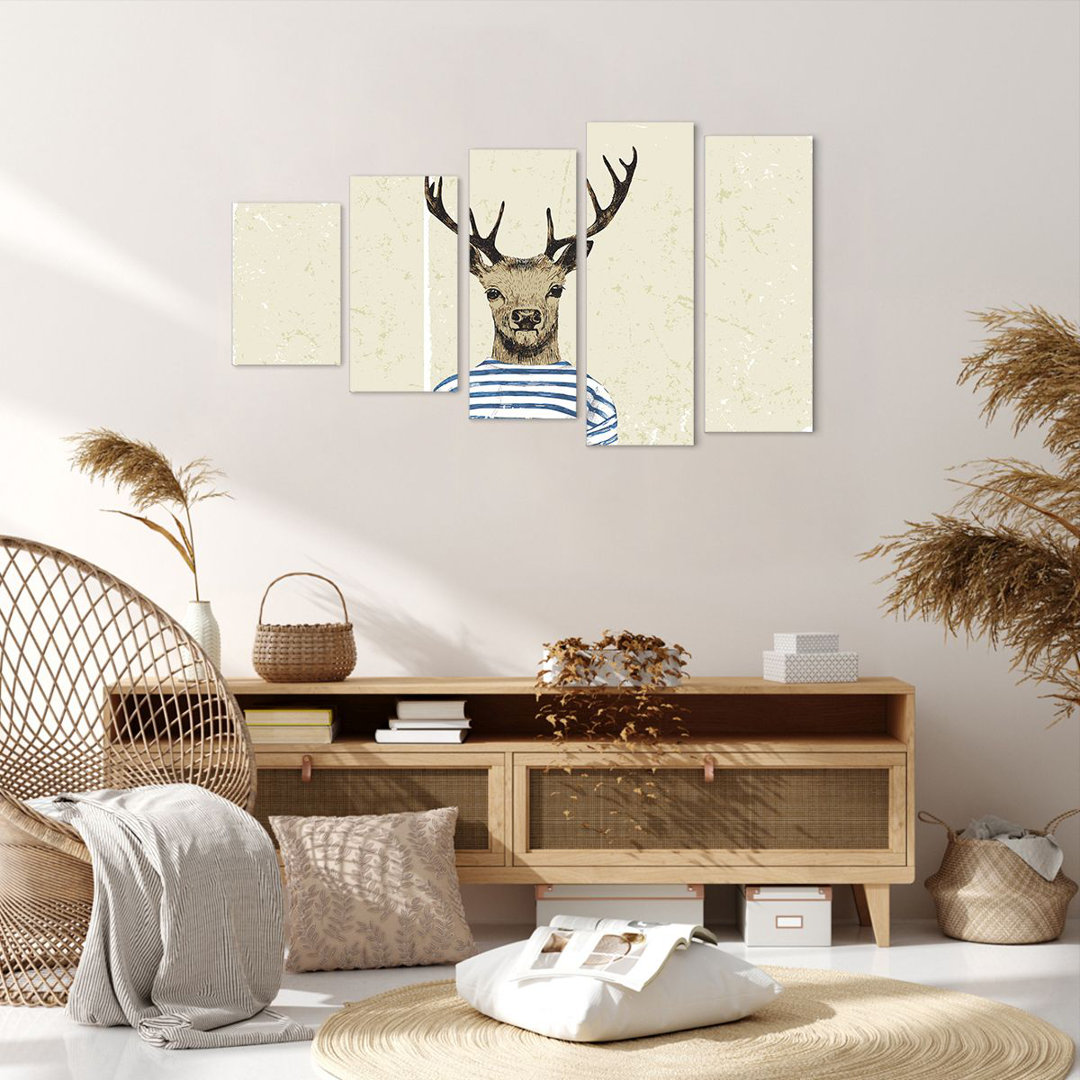 5-tlg. Leinwandbilder-Set Hipster Anthropomorphism Deer