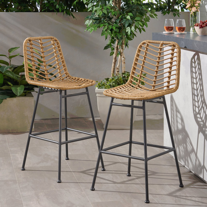 Outdoor Wicker Barstools (Set Of 2), Light Brown