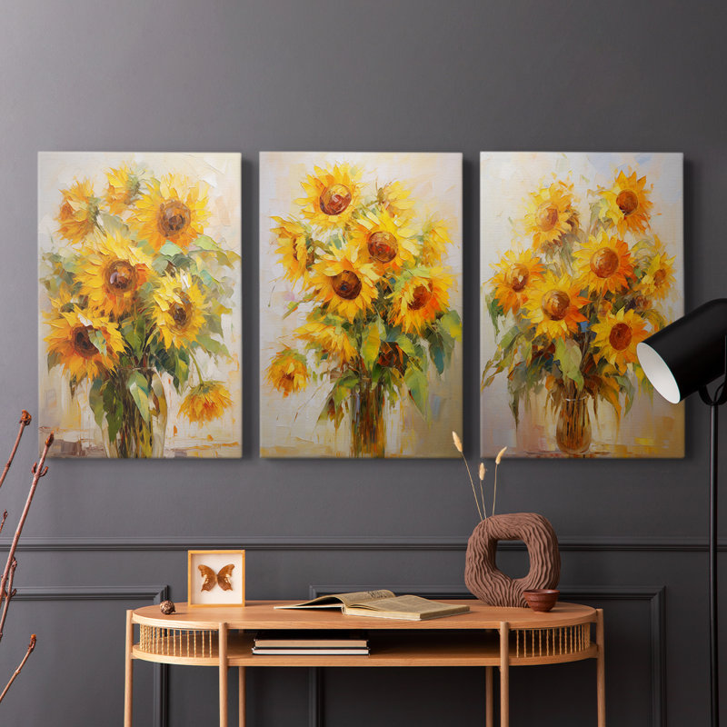 Série d'étude florale CLIV - ensemble de 3 toiles tendues avec châssis - prêt à être accroché, H 36 po x l 24 po