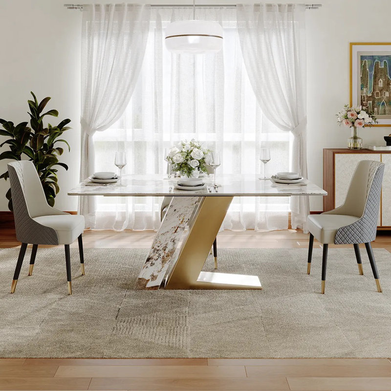  Table de salle à manger Stapp, H 29,53 po x L 62,99 po x l 35,43 po, Doré, Pandora