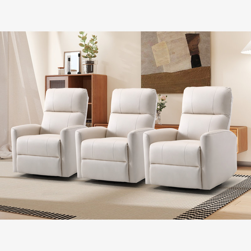 Radian 30.7" Wide Classic Refined Glider and Swivel Manual Reclining Home Theatre Seating (Set of 3), White