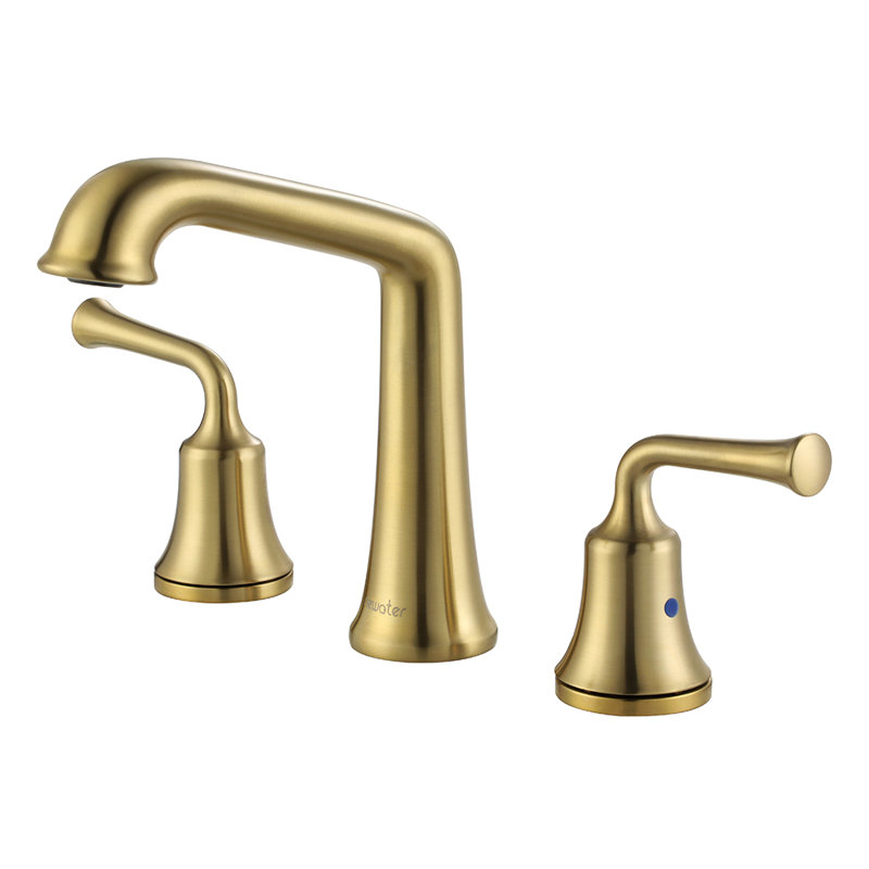 Widespread 2-handle Bathroom Faucet with Drain Assembly, Brushed Gold