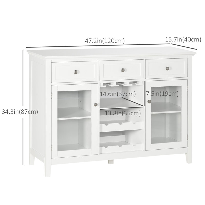 White Glass Door Kitchen Sideboard Buffet Cabinet with Wine Storage