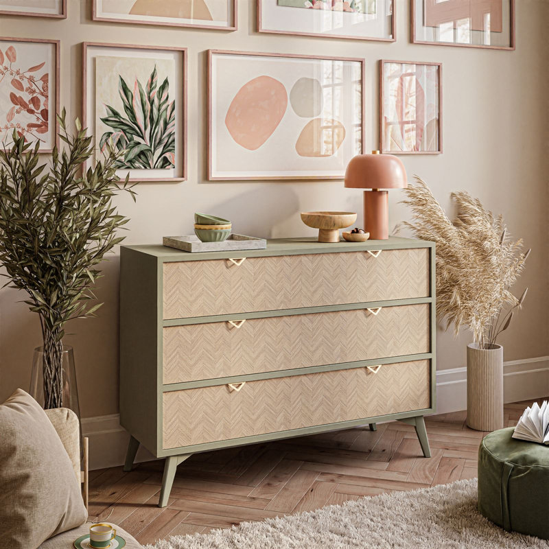 Creg 106cm W 3 - Drawer Chest of Drawers, Scandi Herringbone Pattern