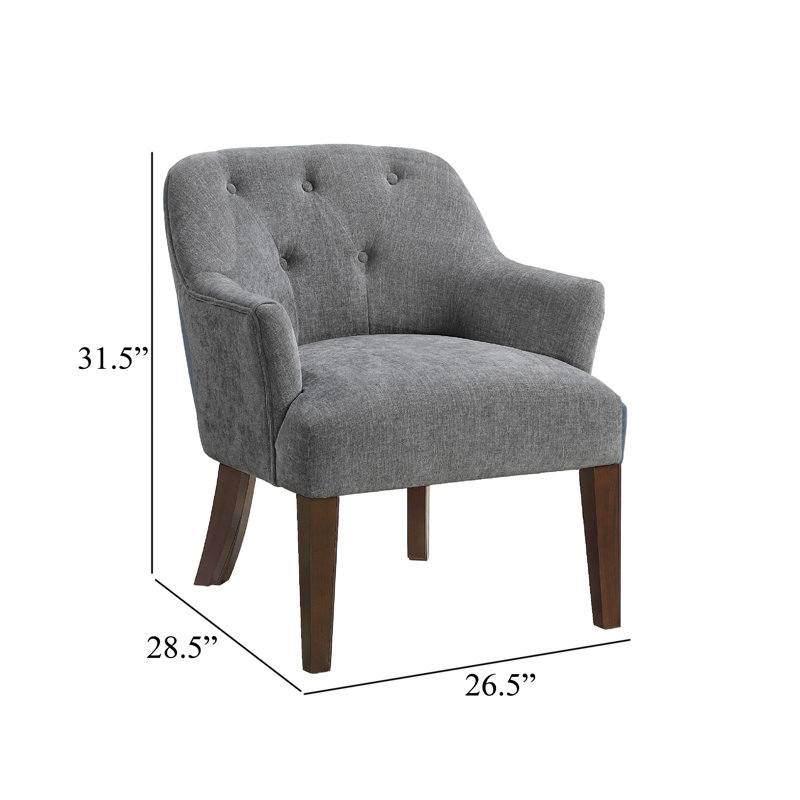 Fauteuil décoratif Beca, dossier capitonné, accoudoirs inclinés, polyester gris, Gris
