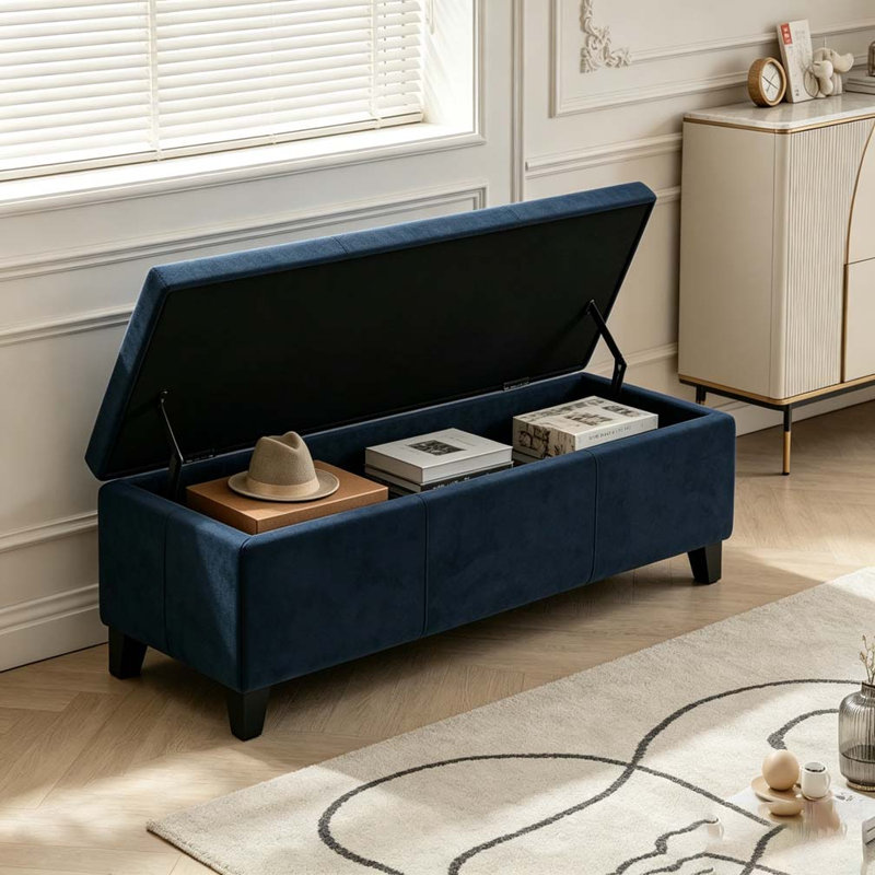 Banc de hall d'entrée rembourré avec rangement caché 51,25 po L, Bleu très foncé