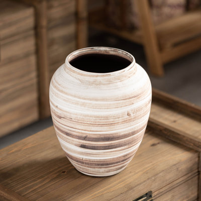8-inch Modern Farmhouse Round Wide Mouth Ceramic Vase Boho Decorative Pottery For Home Shelf Mantel Entryway Living Room & Coffee Table Decor Perfect For Pampas Grass Stems & Fresh Flowers