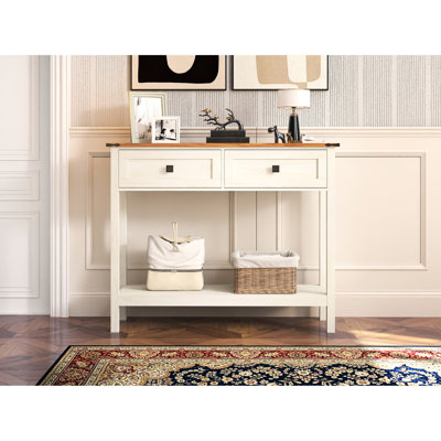 Console de style campagnard avec 2 tiroirs et tablette de rangement inférieure pour le vestibule, table d'appoint rustique avec tiroir de rangement et tablette pour le salon, couloir (blanc antique)