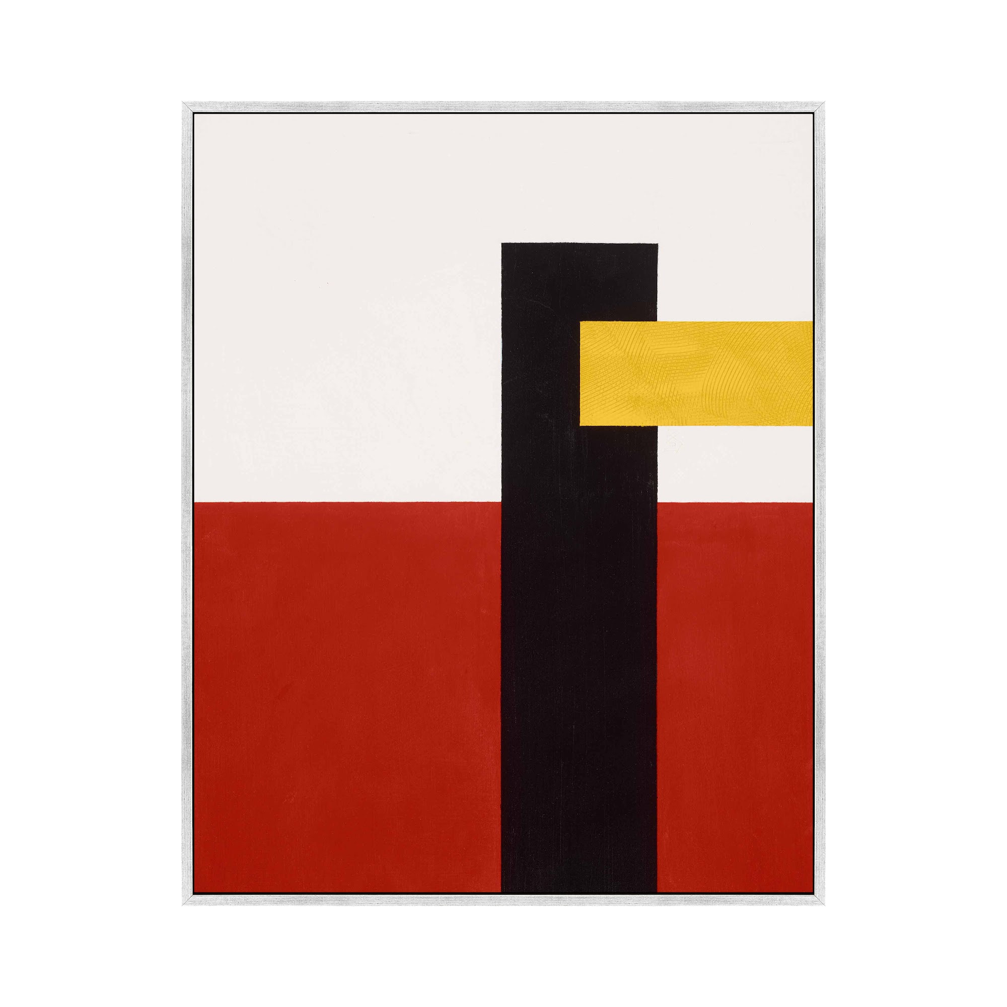 Composition With Yellow 4 by Robert Kamnatnik, 20" H x 16" W x 1.38" D, Silver Framed Canvas