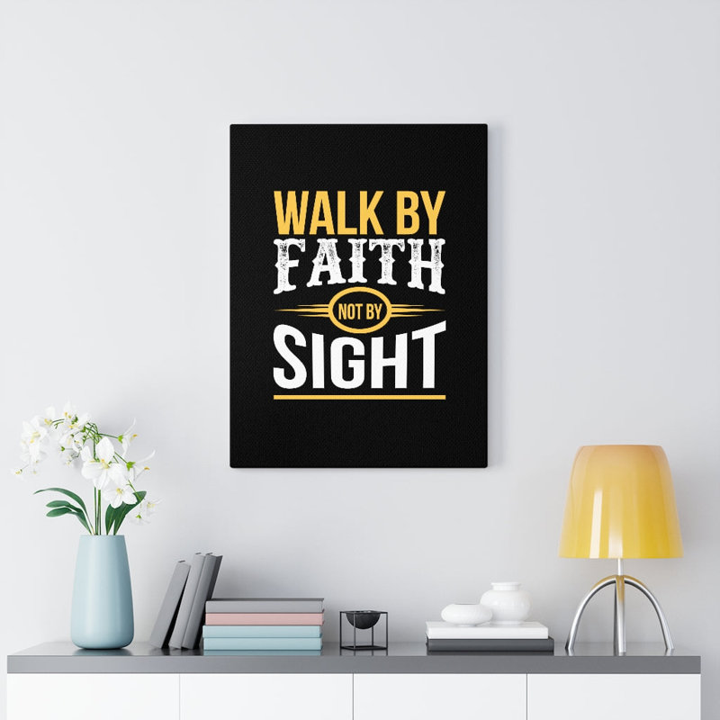 «Walk By Faith Not By Sight», art mural chrétien orange, impression de verset de la Bible prêt à être accroché