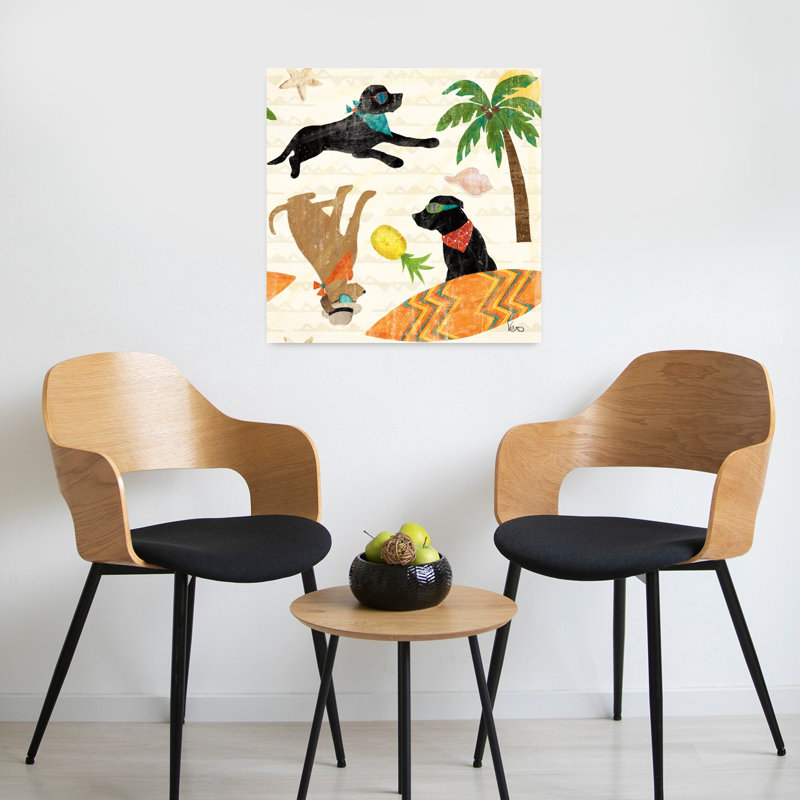 Good Good Vibes Pattern Ib Abstract Palm Tree Starfish Dog Coastal Art, H 24 po x l 24 po