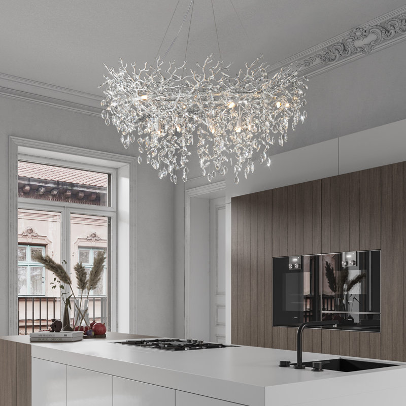 Modern14-light Chrome Crystal Chandelier With Tree Branch Design, Silver, 19.68" H x 47.24" W x 47.24" D
