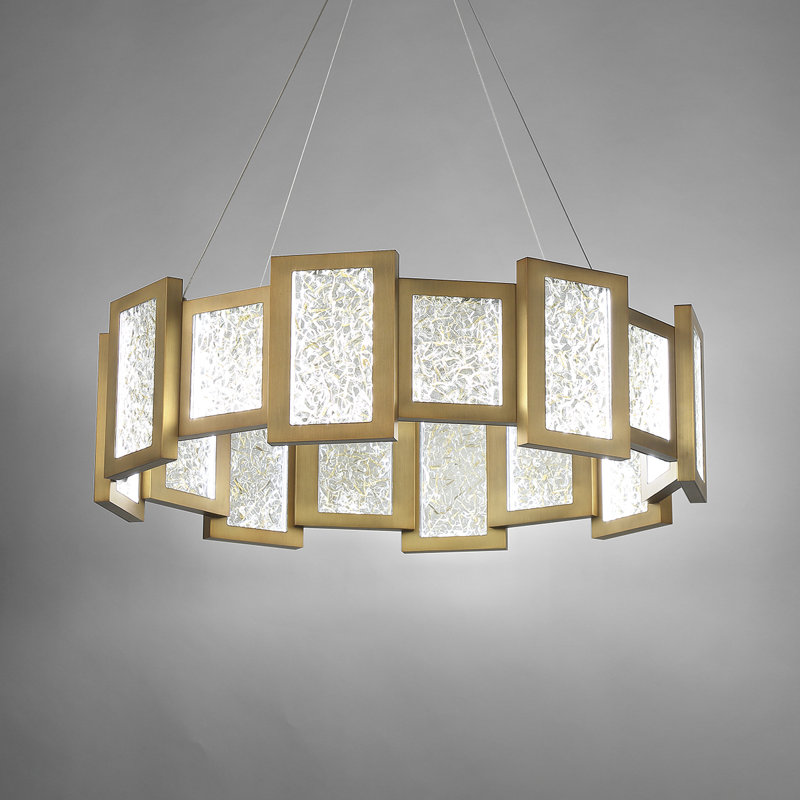 Aged Brass Crystal Fury 16-Light LED Drum Chandelier
