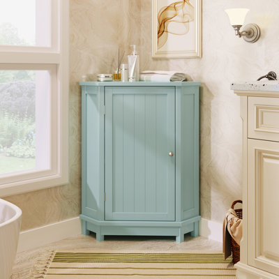 Bathroom Cabinet Triangle Corner Storage Cabinet with Adjustable Shelf Modern Style MDF Board