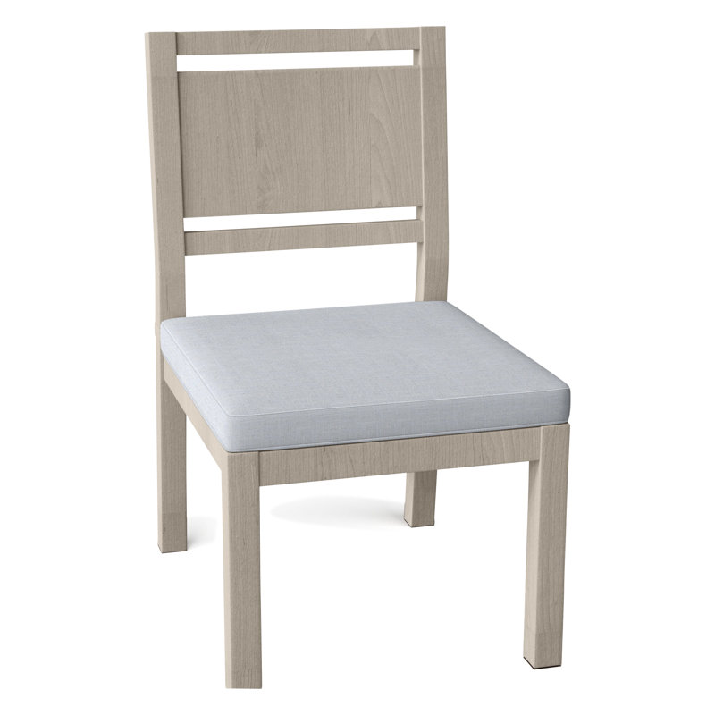 Avondale Patio Dining Side Chair with Cushions, Oyster Teak, Welt, Linen Chambray