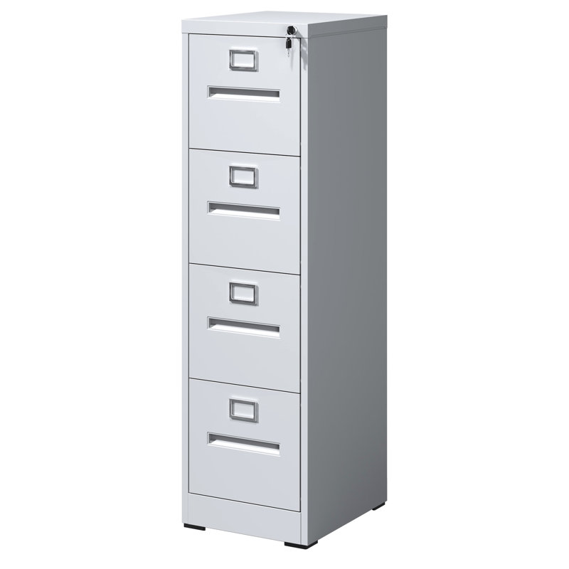 4 Drawer Office File Cabinet With Lock, A4/Legal/Letter Size, Adjustable Hanging Rods, Formaldehyde-, Easy Setup, White