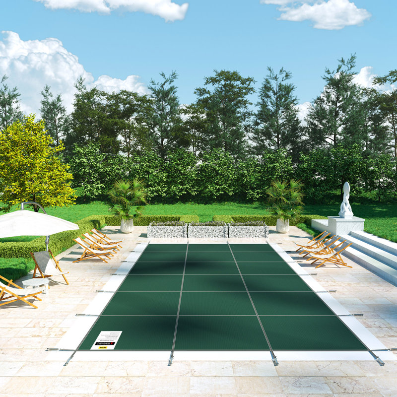 Rectangular Safety Mesh Swimming Pool Cover 4.27 x 7.92 m Green Winter Outdoor, 0.1" H x 670" W x 1280" D