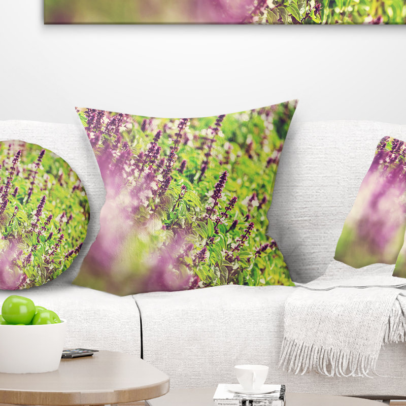 Belles fleurs de menthe dans le jardin - coussin à imprimé floral, 16 po x 1 po, Coussin décoratif