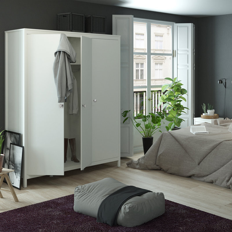 Cynsere 3 Door Manufactured Wood Wardrobe, White