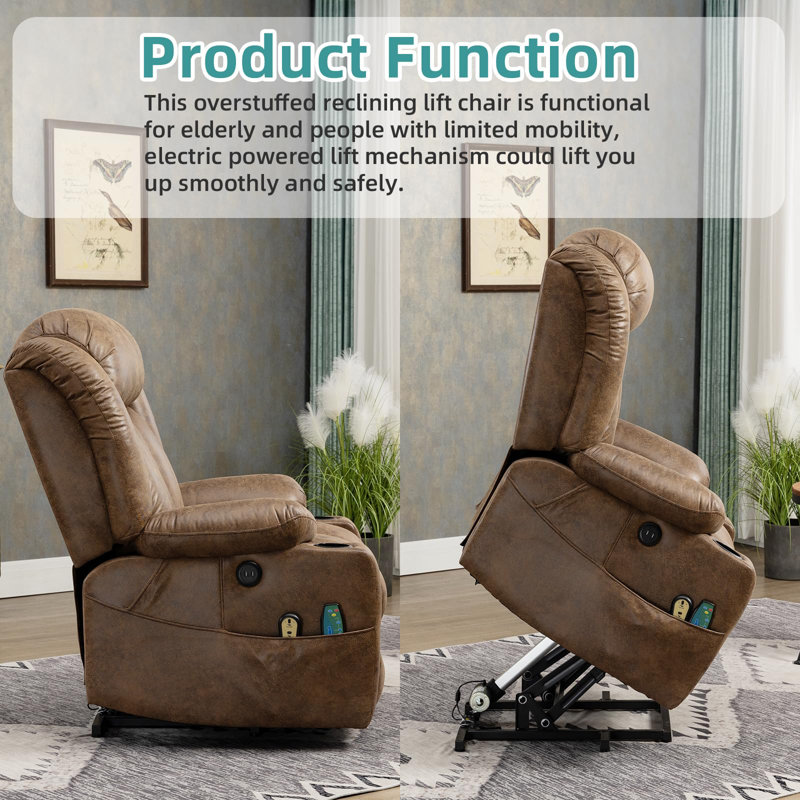 Fauteuil inclinable électrique lève-personne rembourré, Microfibre/microsuède brun