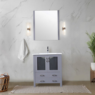 Meuble-lavabo de salle de bain 30 po X P 18,25 po P, plateau en céramique et Miroir