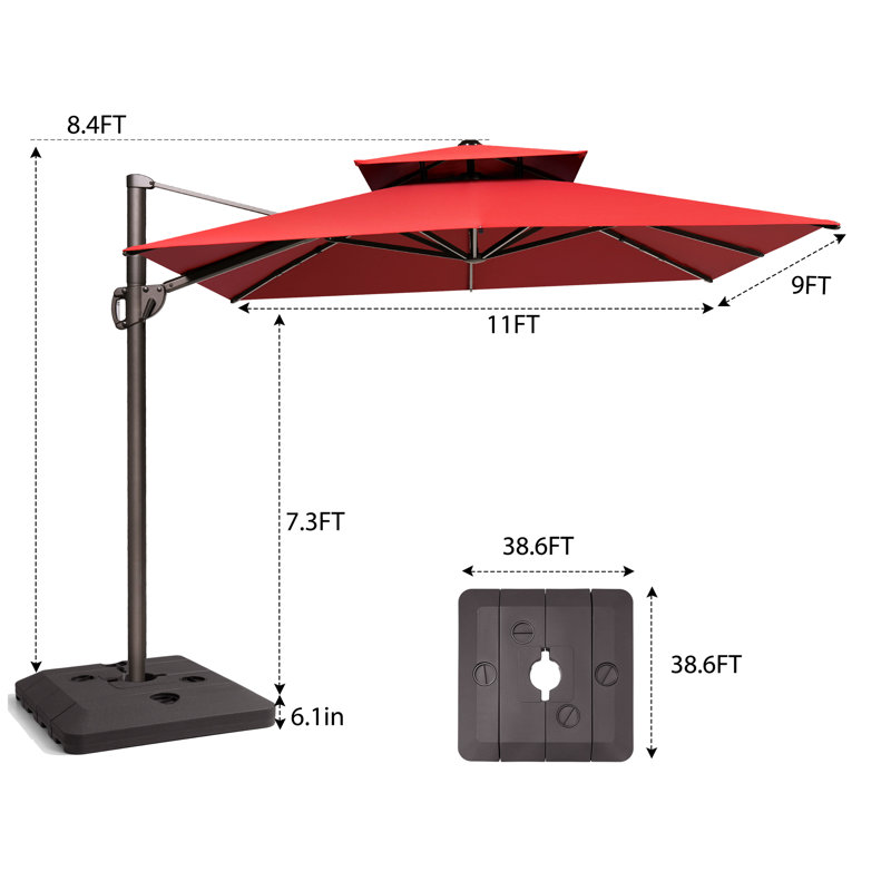 128' X 104' Rectangular Cantilever Umbrella with Weighted Base, Rouge