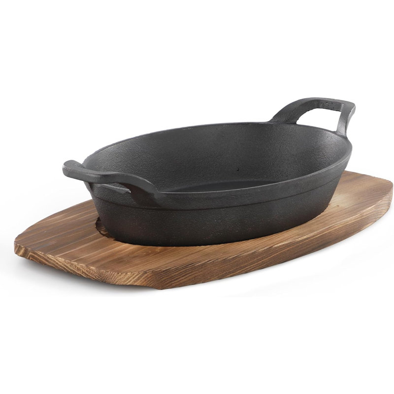 Mini moule ovale en fonte avec plateau de service en bois - Ensemble de cuisson et de cuisson à portion individuelle