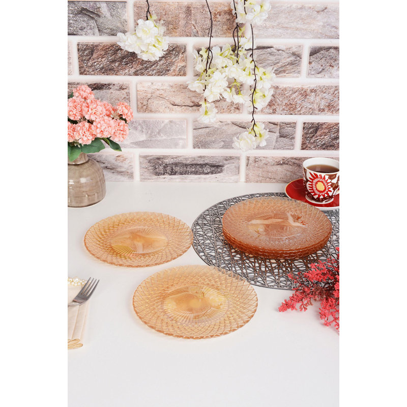 Ensemble d'assiettes à dessert élégantes en verre ambré (6 pièces), 8,3 po x 1,0 po | Verre 100% durable, parfait pour servir les desserts, les fruits et les hors-d'œuvre | Ajout élégant à toute table, lavage à la main recommandé