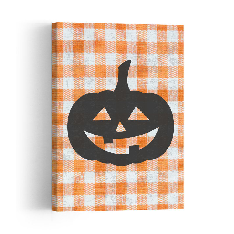 Halloween Gingham Pumpkin Rustic Contemporary Autumn Wall Art Print 1 Piece Wrapped Canvas Wall Art, 91.44cm H x 60.96cm W
